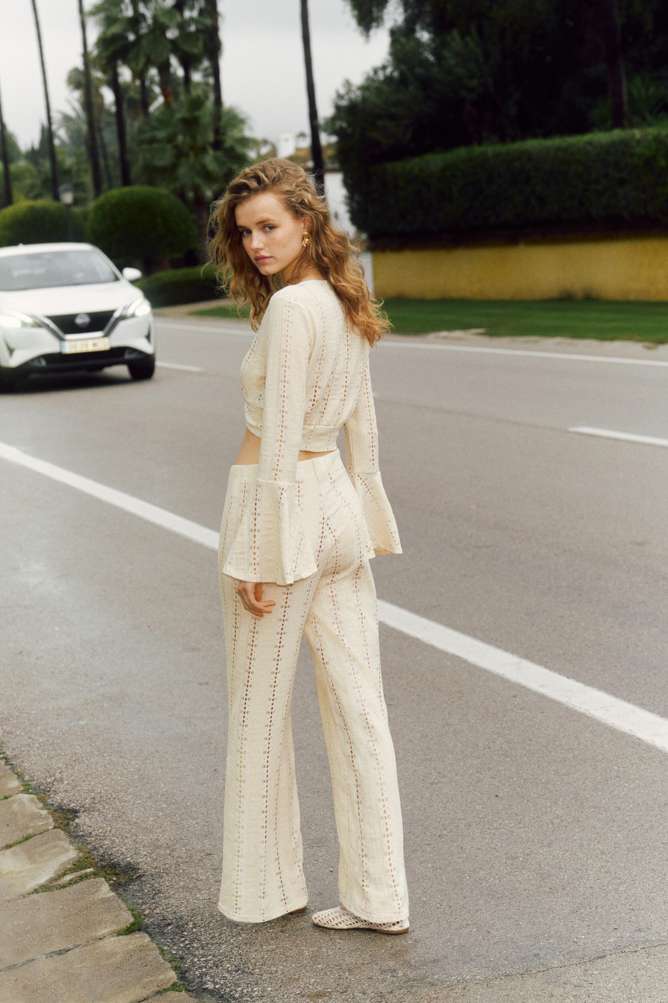 Lace jersey trousers