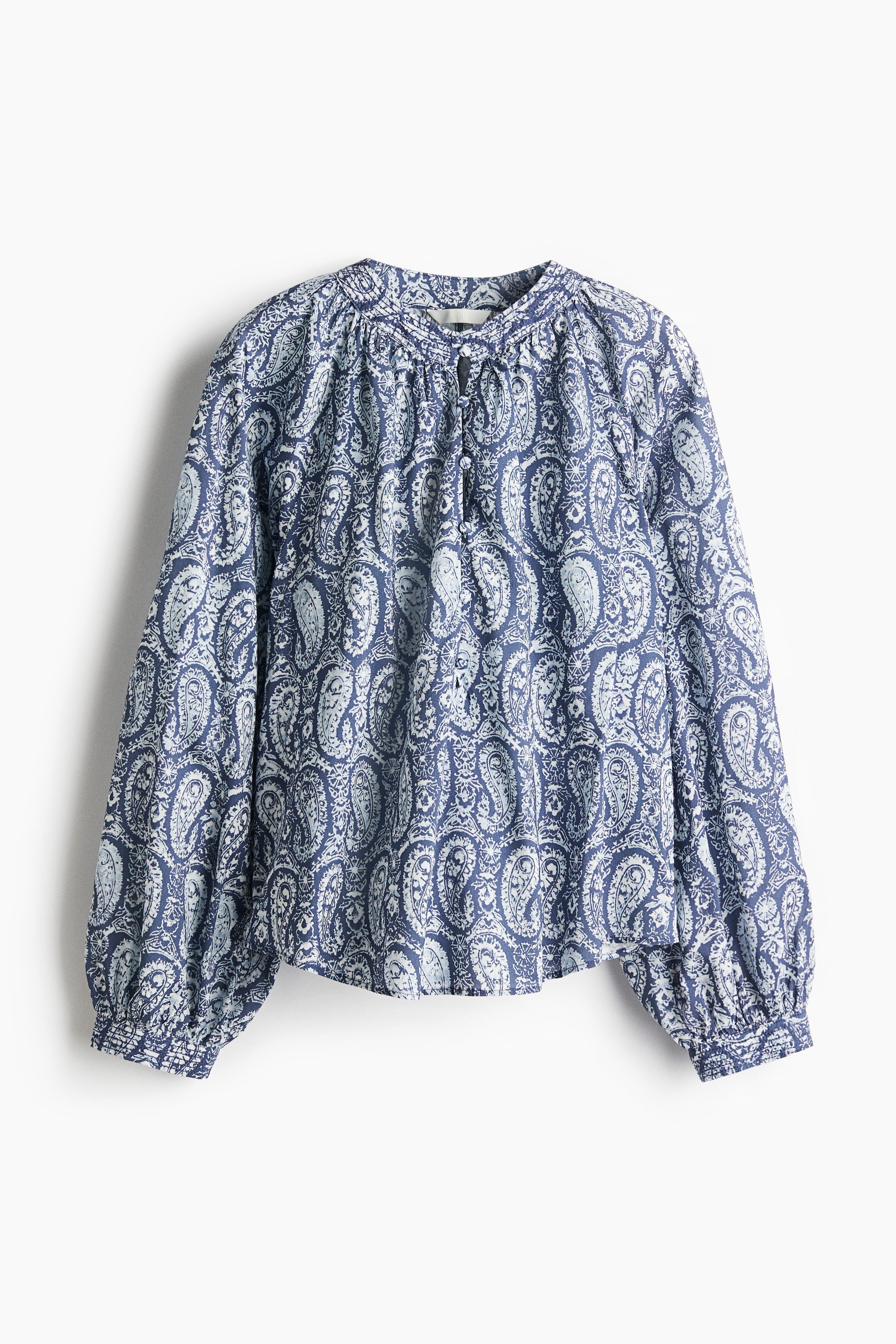 【idem】 paisley collar blouse Stand-collar blouse - navy blue/paisley pattern - 1292620005
