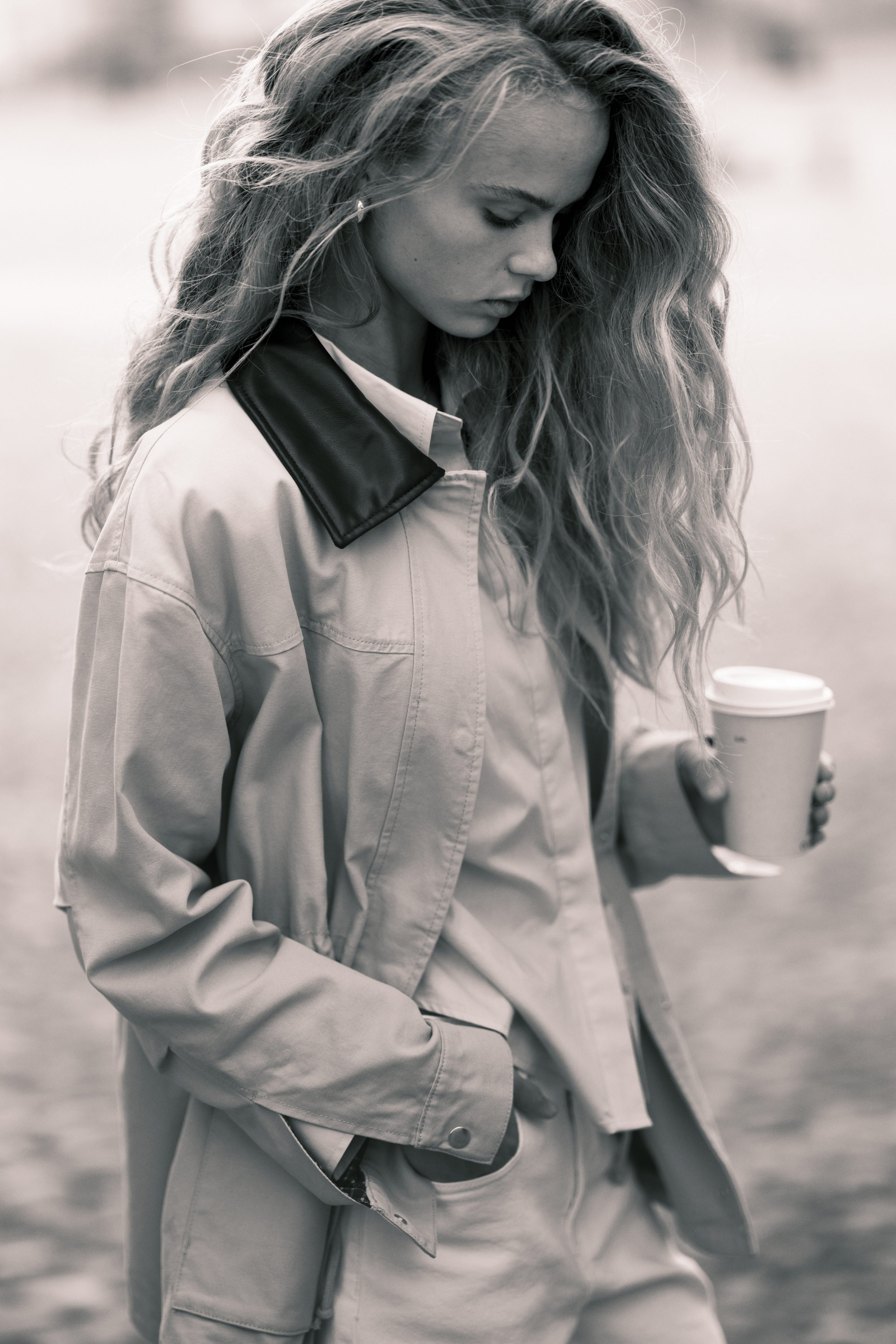 Coated-collar twill jacket