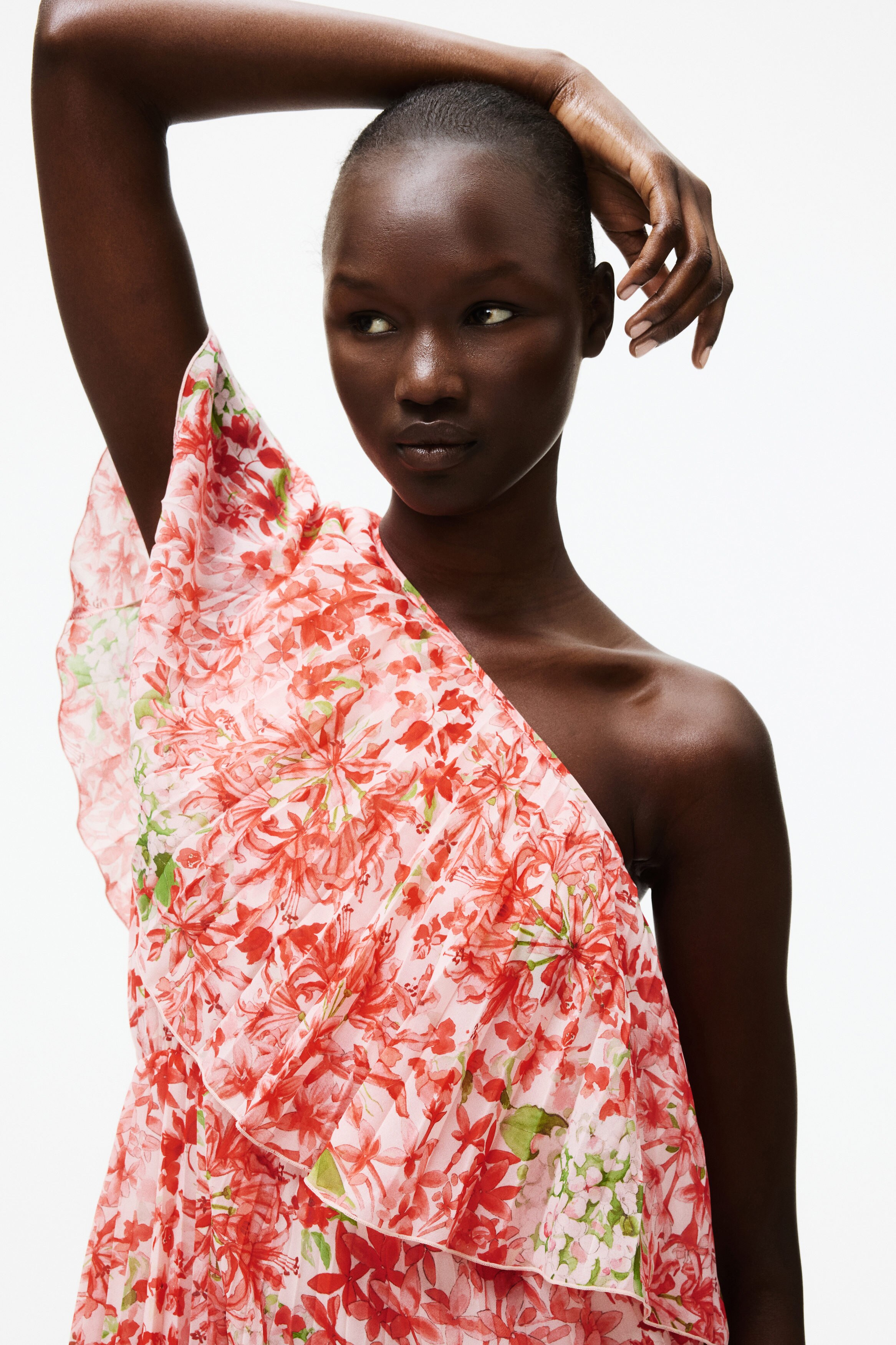 Pleated one-shoulder dress