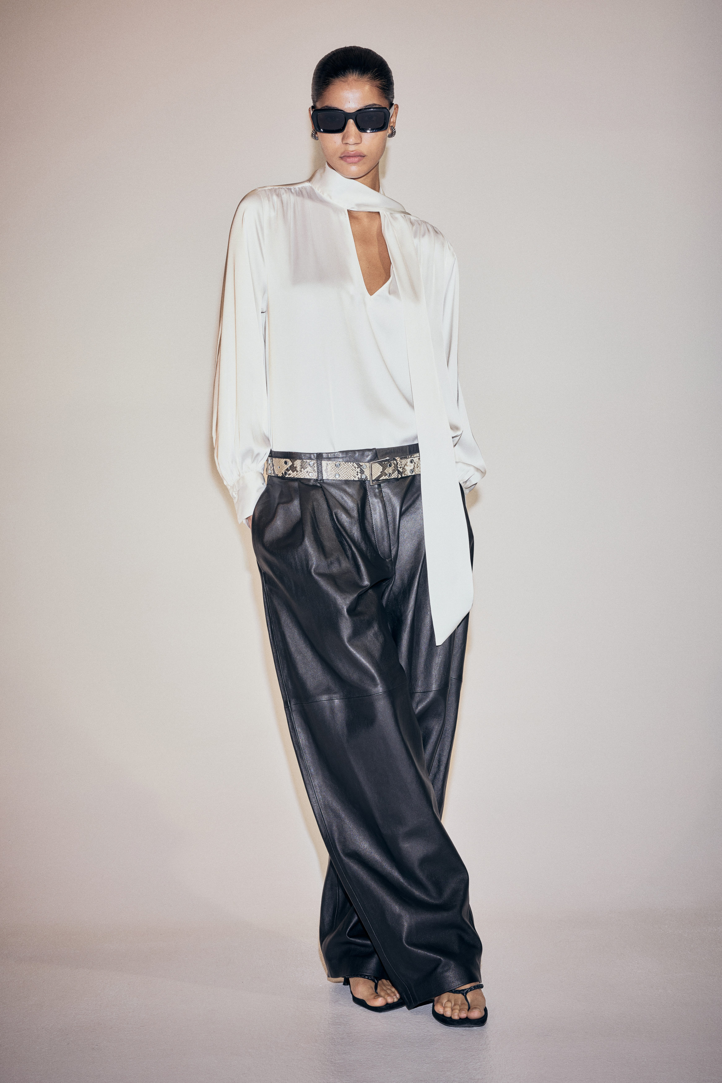 Tie-neck chiffon blouse