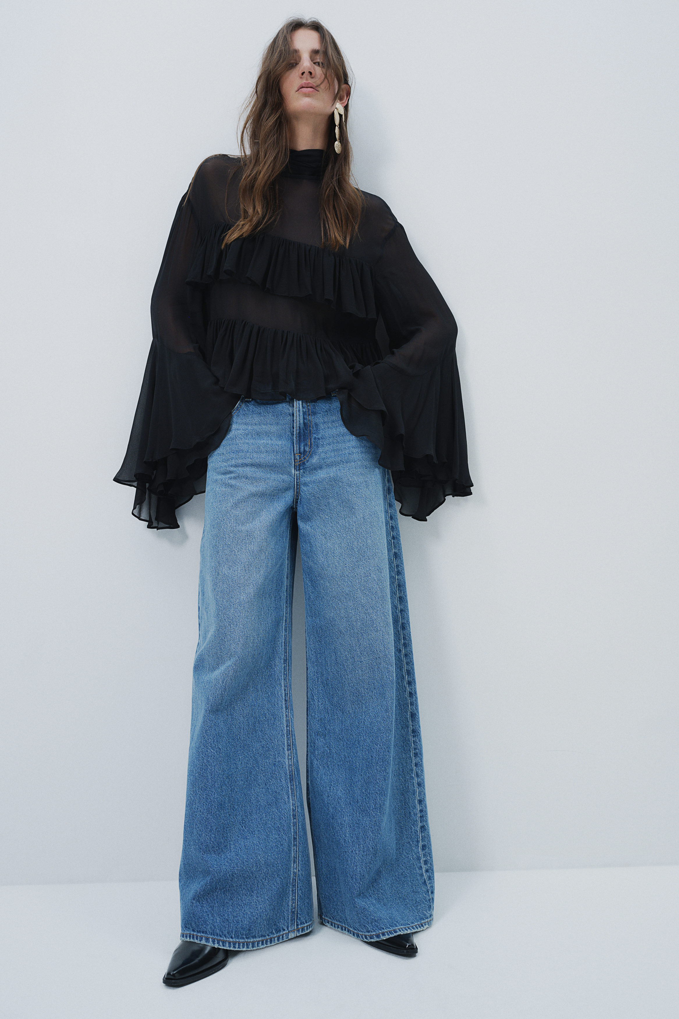 パンツ OHOTORO Brushed Wide Jeans m(long) nine-buttoned-casual-wide-leg-