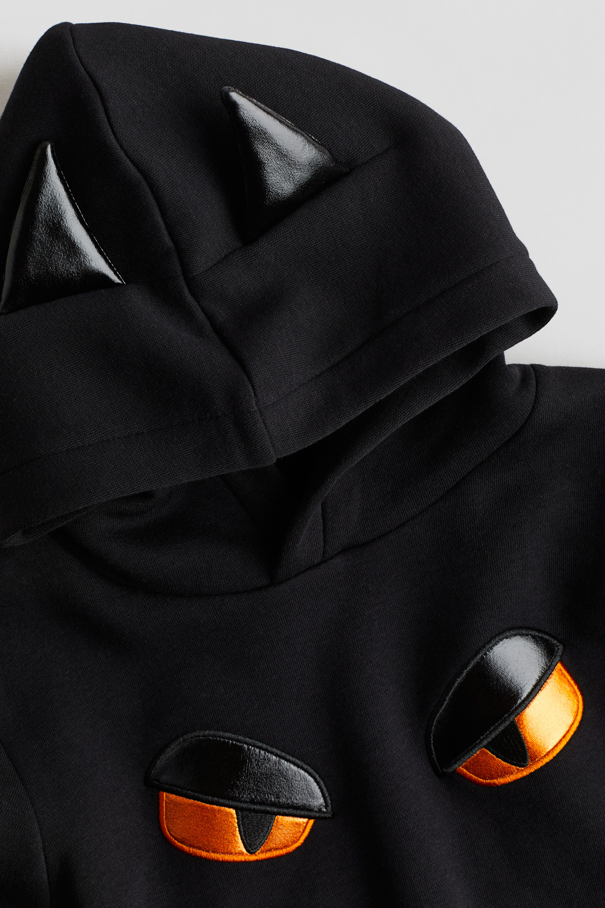 ★HOODHOOD★ HD Applique Series Stitched Hood Black Supreme Satin Appliqué Hooded Sweatshirt (FW23) - $158