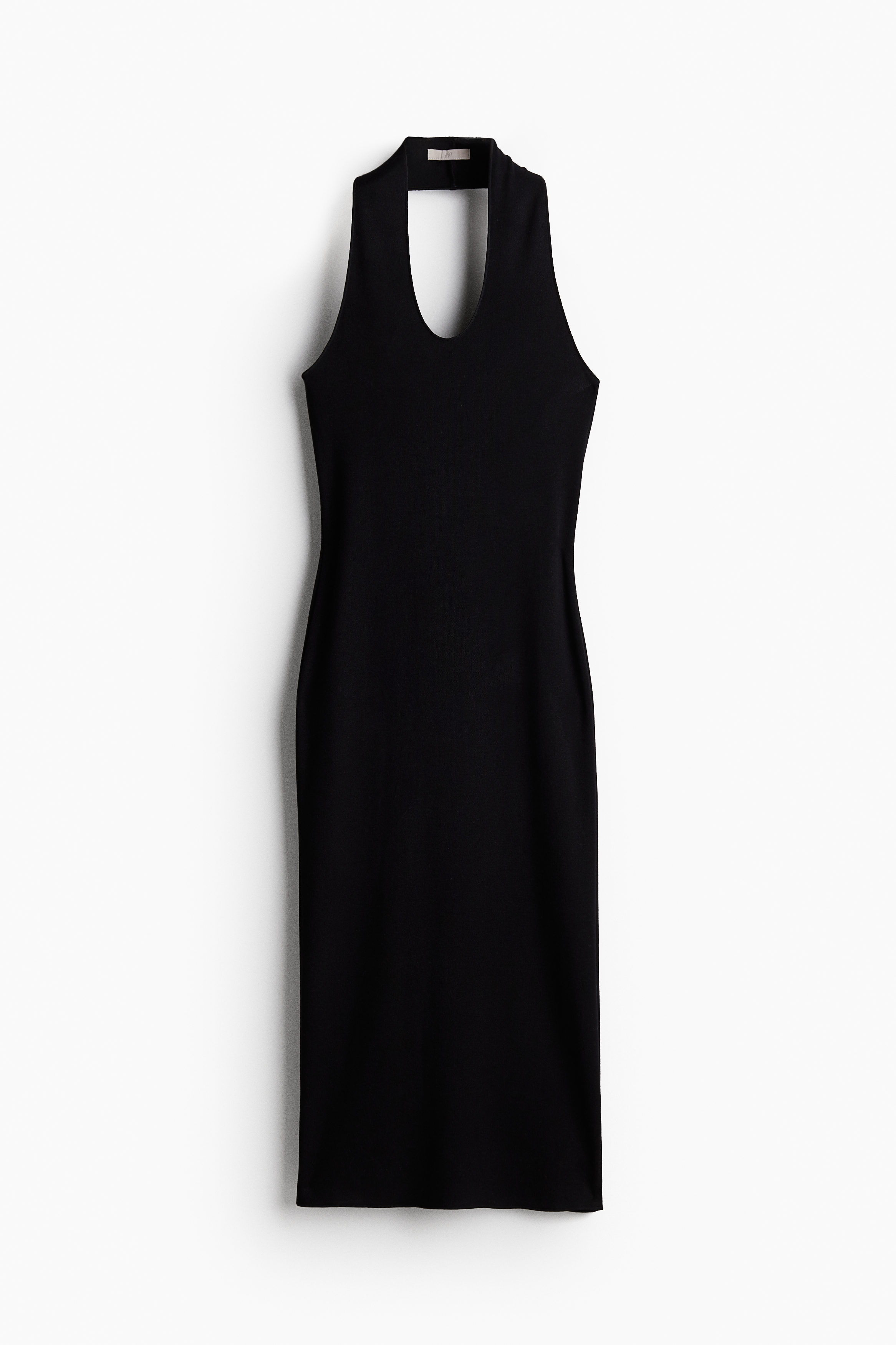 black halterneck bodycon dress Sofija Slinky Jersey Plunge Halter Neck Ruched Mini Dress in Black main image 1