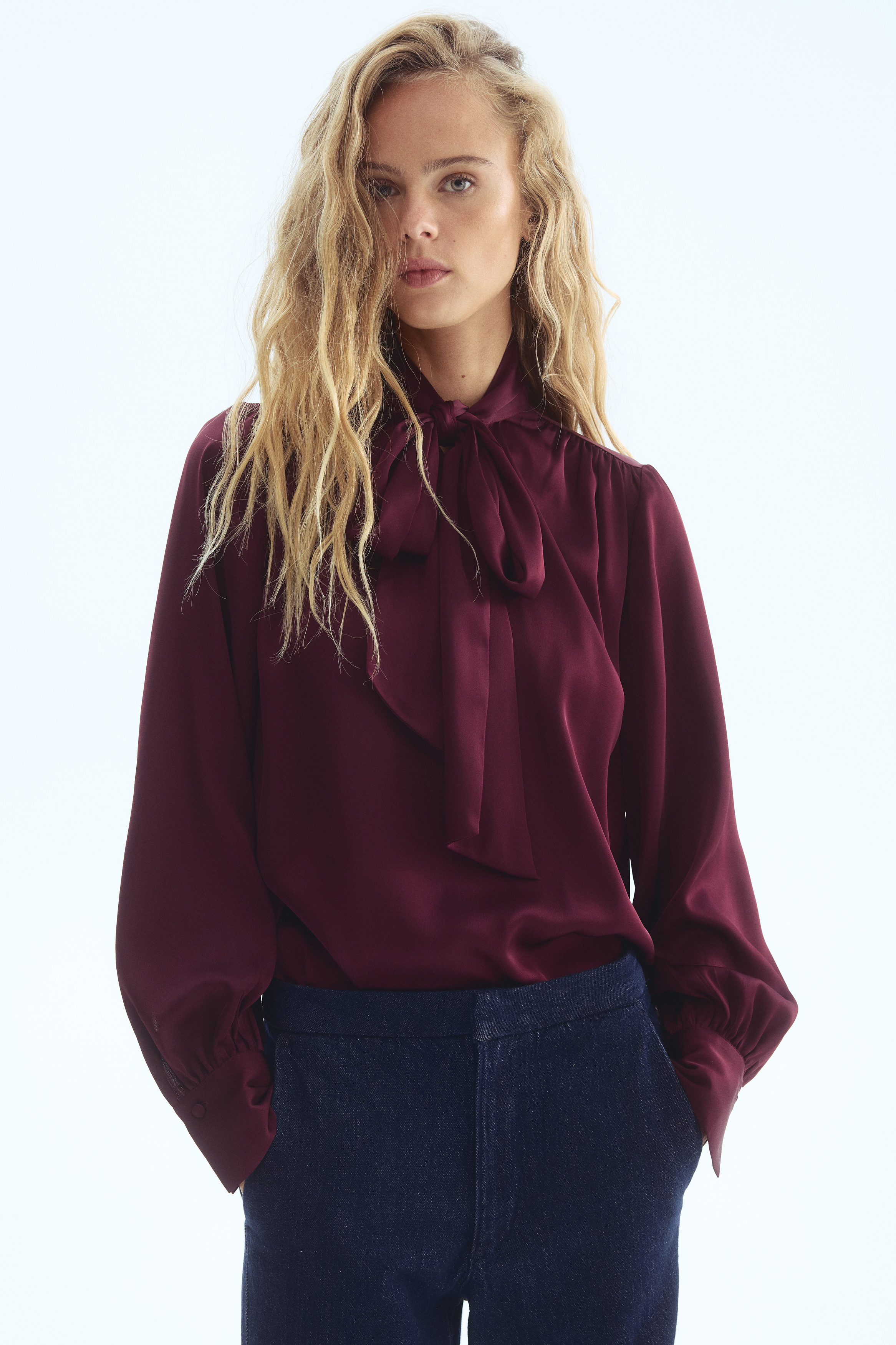 Tie-neck chiffon blouse
